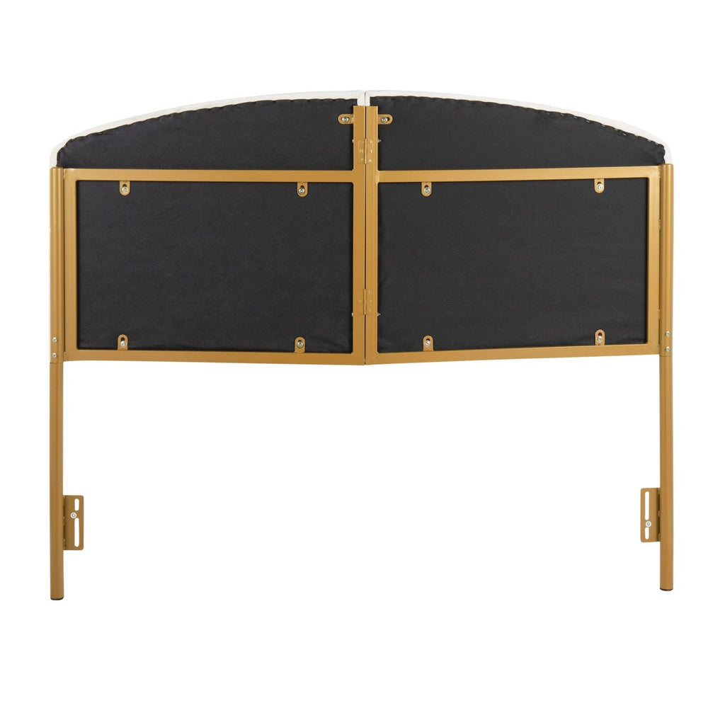 Lindsey Contemporary/Glam Queen Headboard in Gold Steel and Cream Velvet by