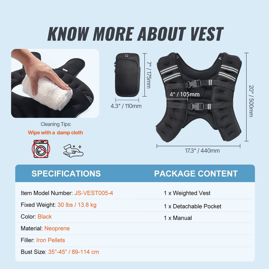 Weighted Vest, 30 lbs Weight Vest with Reflective Stripe, Adjustable Buckle Body Weight Vest for Men Women, Workout Equipment for Strength Training, Running, Jogging, Fitness, and Weight Loss