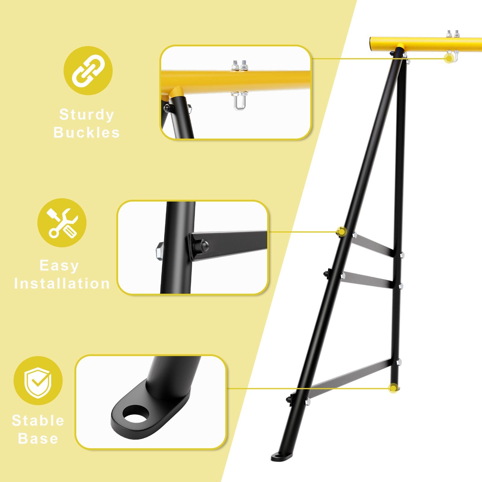 Metal Swing Stand Swing Sets for Backyard,Powder Coated Swing Frame of Swing Set with Extra Side Bars,880 Lbs Heavy-Duty A-Frame Outdoor Swing Fits Swing Chair,Porch Swing