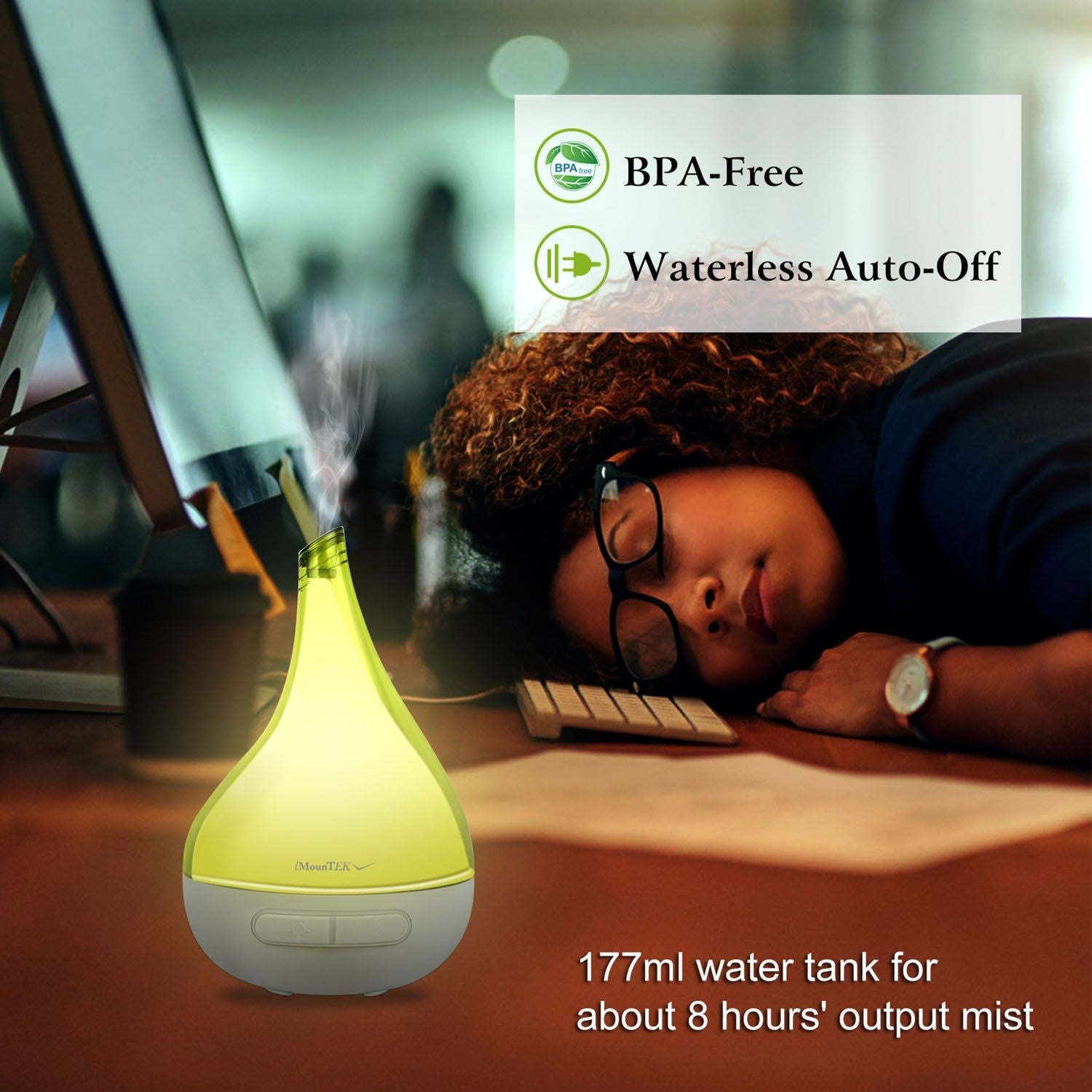 Ultrasonic Cool Mist Humidifier Aroma Essential Oil Diffuser Drop-shaped for Home Office Spa Yoga Room Relax