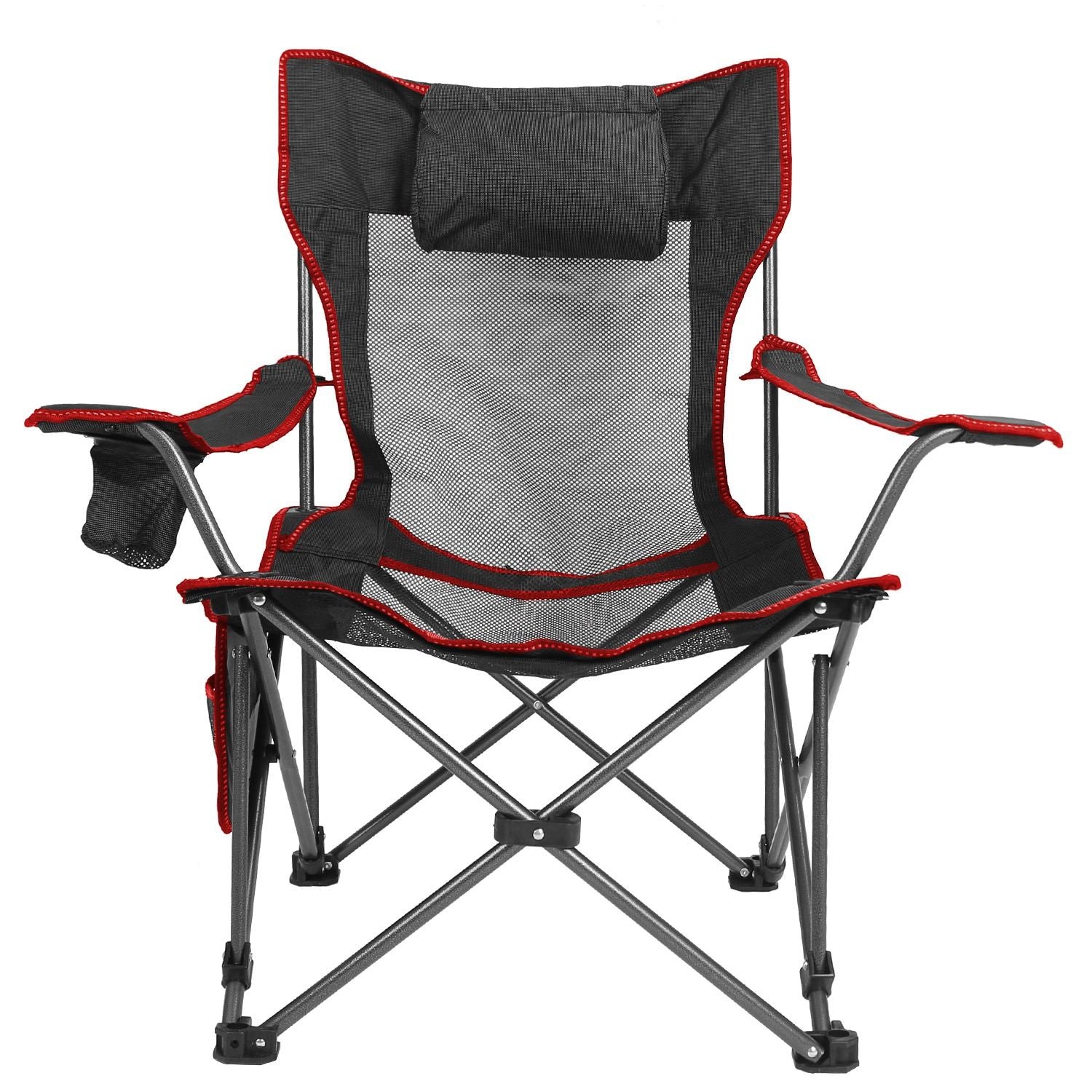Foldable Camping Chair 330LBS Load Heavy Duty Steel Lawn Chair Collapsible Chair with Reclining Backrest Angle Cup Holder Pillow Side Pocket Carry Bag