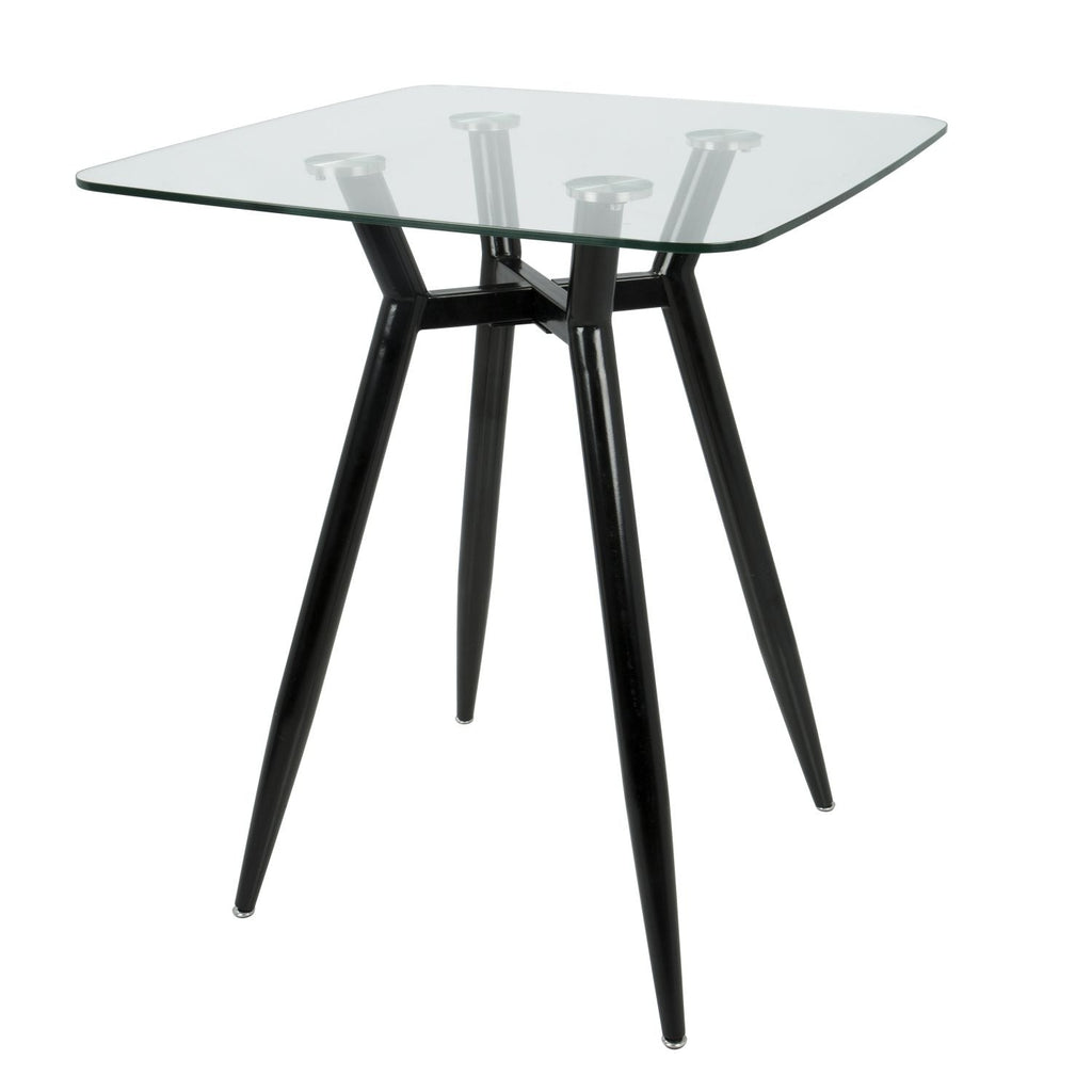 Clara Mid-Century Modern Square Counter Table with Black Metal Legs and Clear Glass Top by
