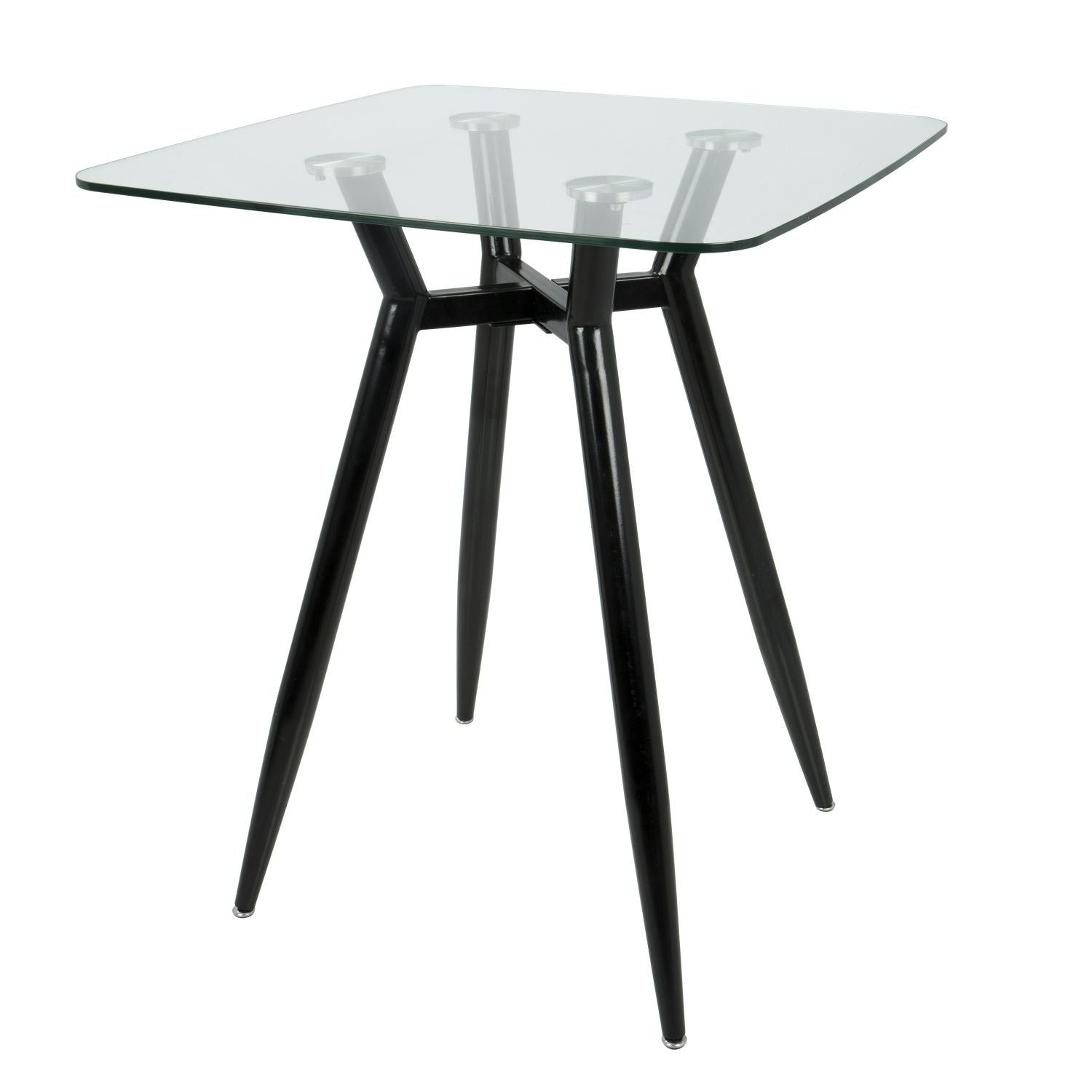 Clara Mid-Century Modern Square Counter Table with Black Metal Legs and Clear Glass Top by
