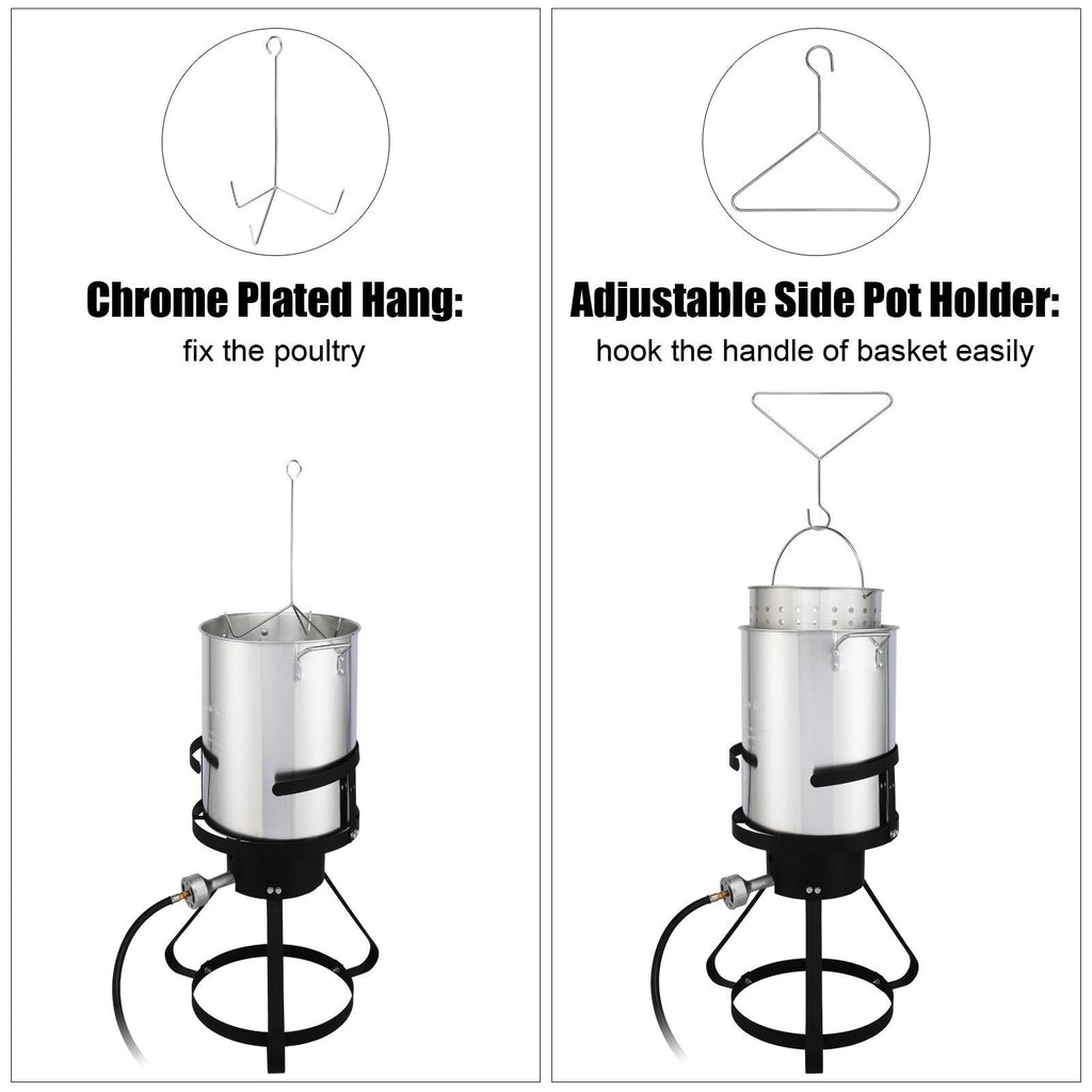 30QT Propane Turkey Fryer Set Silver Aluminum Pot with Black Round Iron Stand Outdoor Gas Deep Fryer Kit for Frying Turkey Seafood and Boiling Crawfish Backyard Cooking Equipment