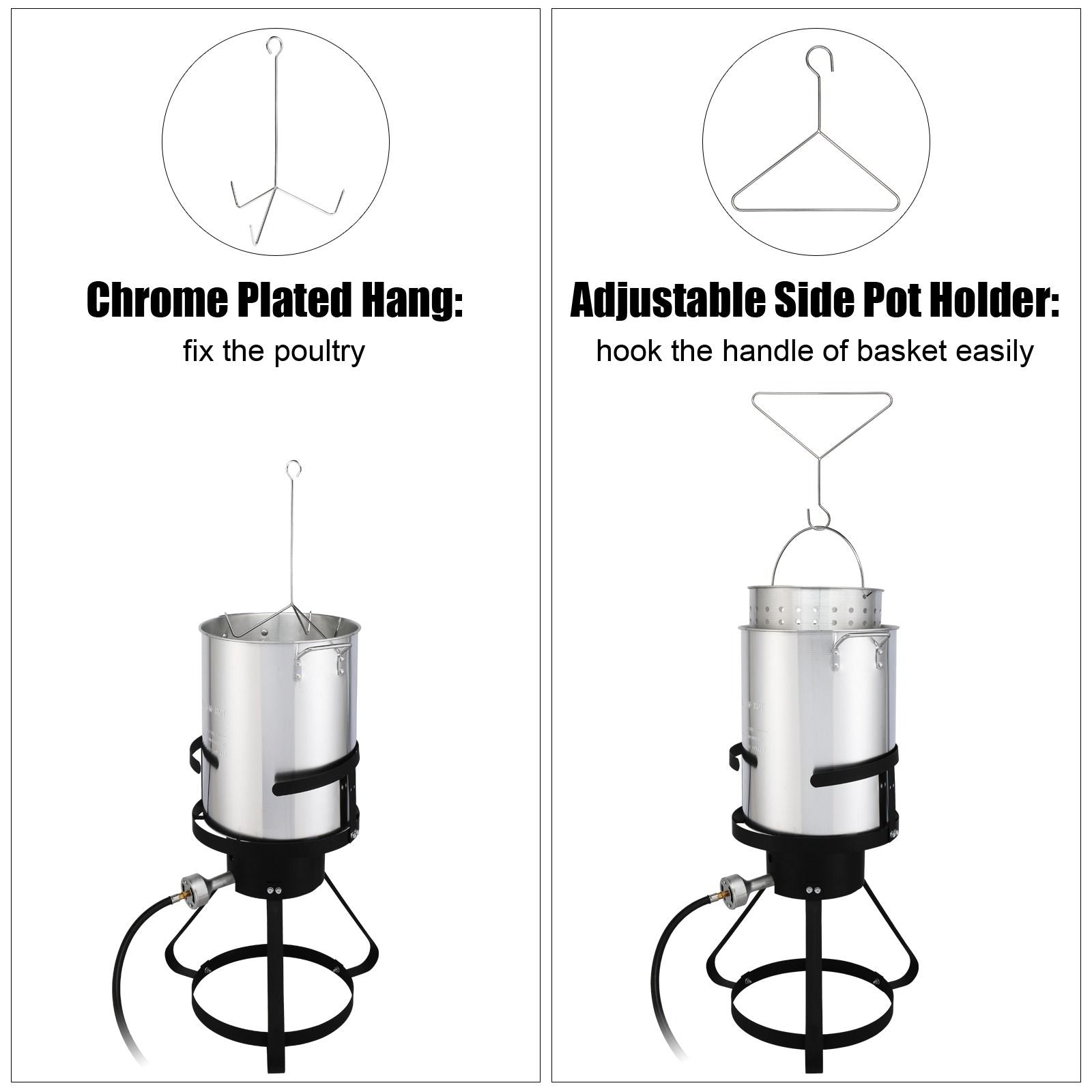30QT Propane Turkey Fryer Set Silver Aluminum Pot with Black Round Iron Stand Outdoor Gas Deep Fryer Kit for Frying Turkey Seafood and Boiling Crawfish Backyard Cooking Equipment