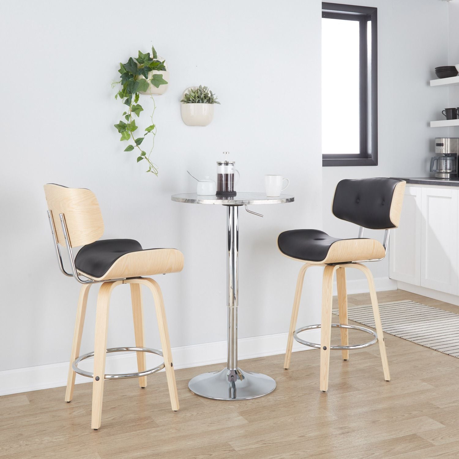 Bistro Contemporary Adjustable Round Bar Table in Silver by