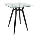 Clara Mid-Century Modern Square Counter Table with Black Metal Legs and Clear Glass Top by