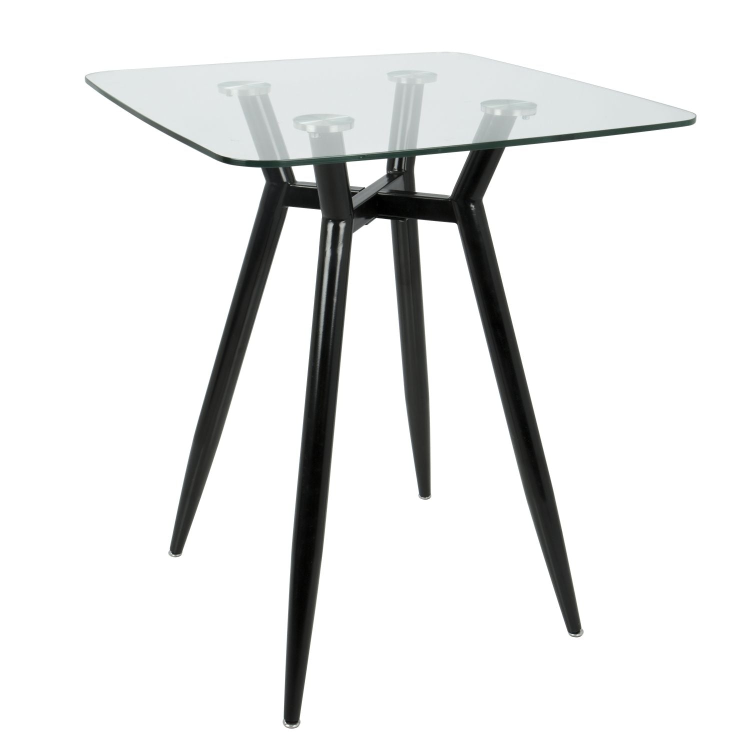 Clara Mid-Century Modern Square Counter Table with Black Metal Legs and Clear Glass Top by
