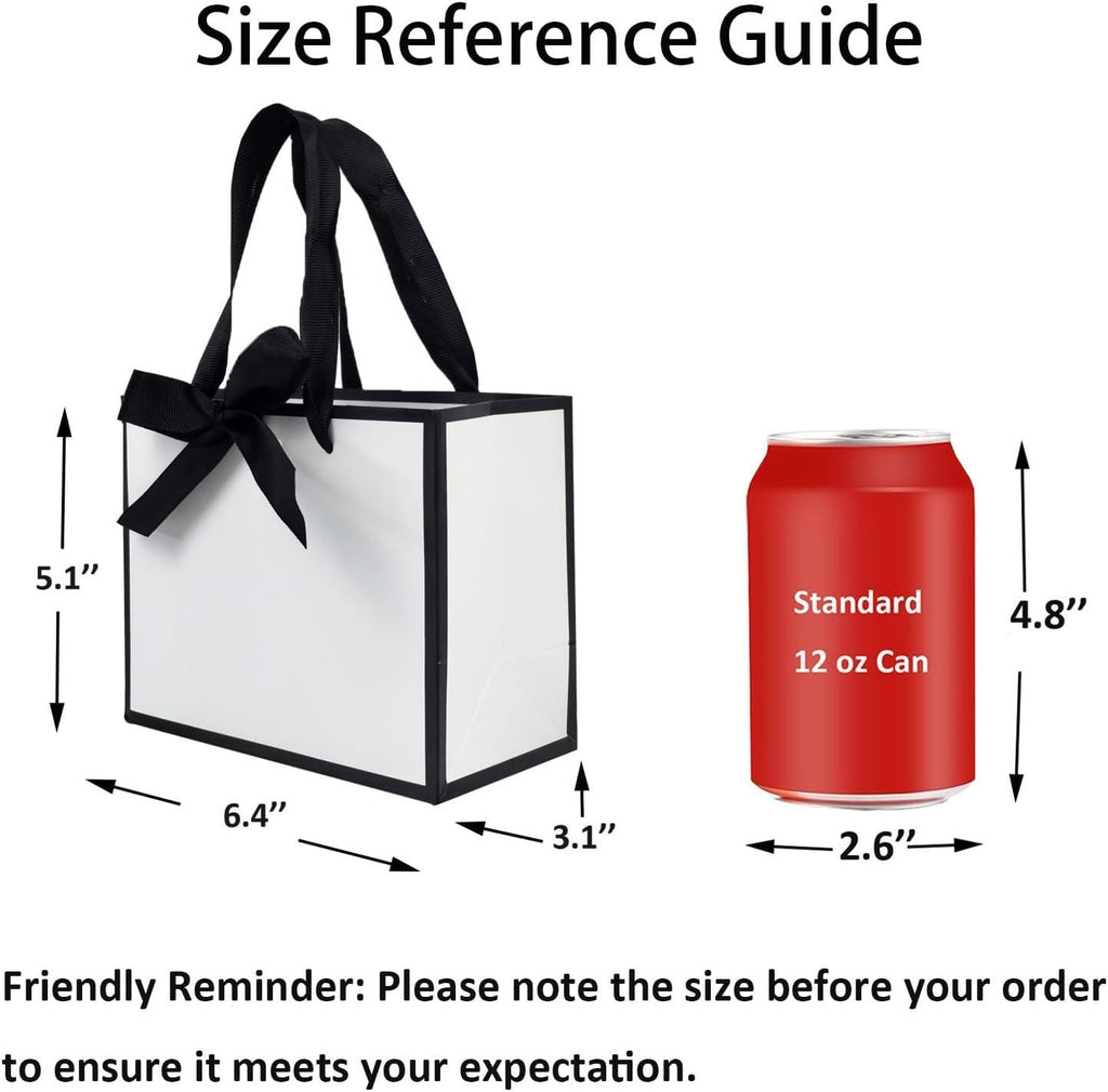 50 PCS Small White Black Gift Bags with Handles, 6.4×3.1×5.1 Inch Thank You Bags with Bow Ribbon for Baby Shower, Bridal Shower, Wedding, Party Favors, Thanksgiving, Christmas