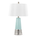 Penelope 22" Contemporary Ceramic Table Lamp with Tiffany Blue & Silver Ceramic Body and White Shade by