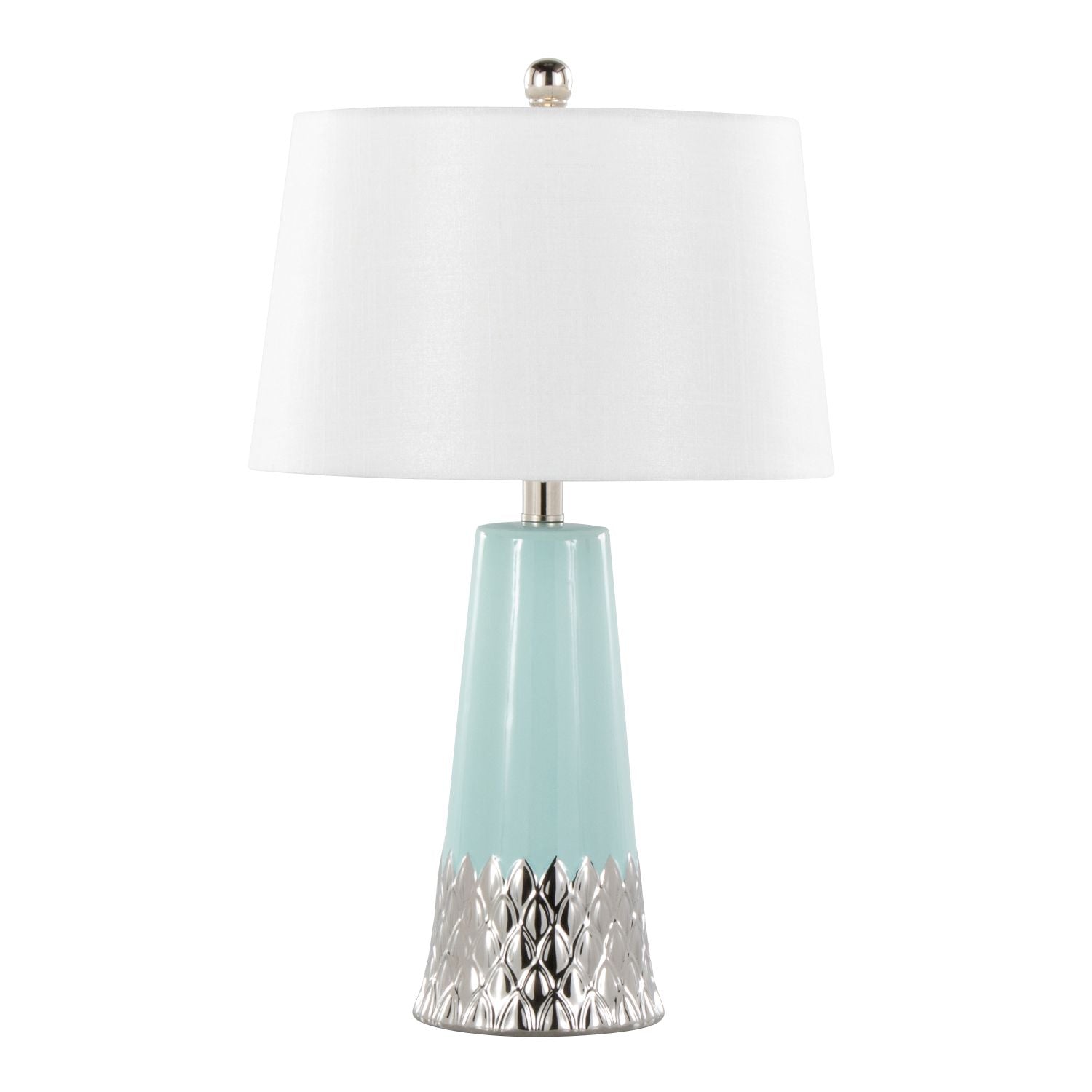 Penelope 22" Contemporary Ceramic Table Lamp with Tiffany Blue & Silver Ceramic Body and White Shade by