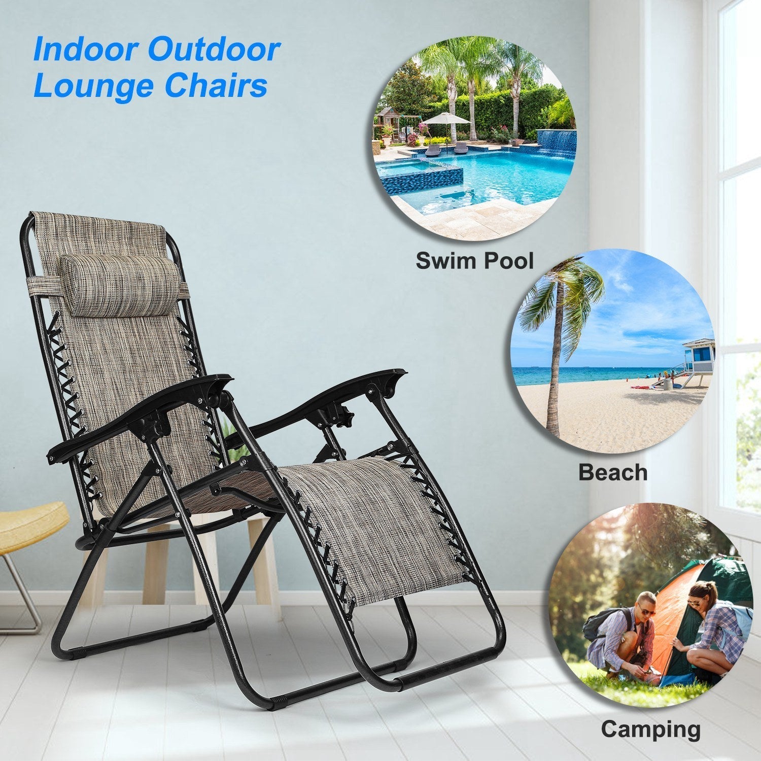2Packs Zero Gravity Lounge Chair with Dual Side Tray 330lbs Load Foldable Recliner Chair