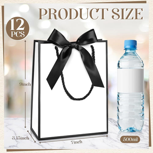 12/24 Pack Paper Gift Bags with Handle 9x7x3.15'' Thank You Gift Bags with Bow Ribbon for Holiday Valentines Wedding Bridal Baby Shower Birthday Party