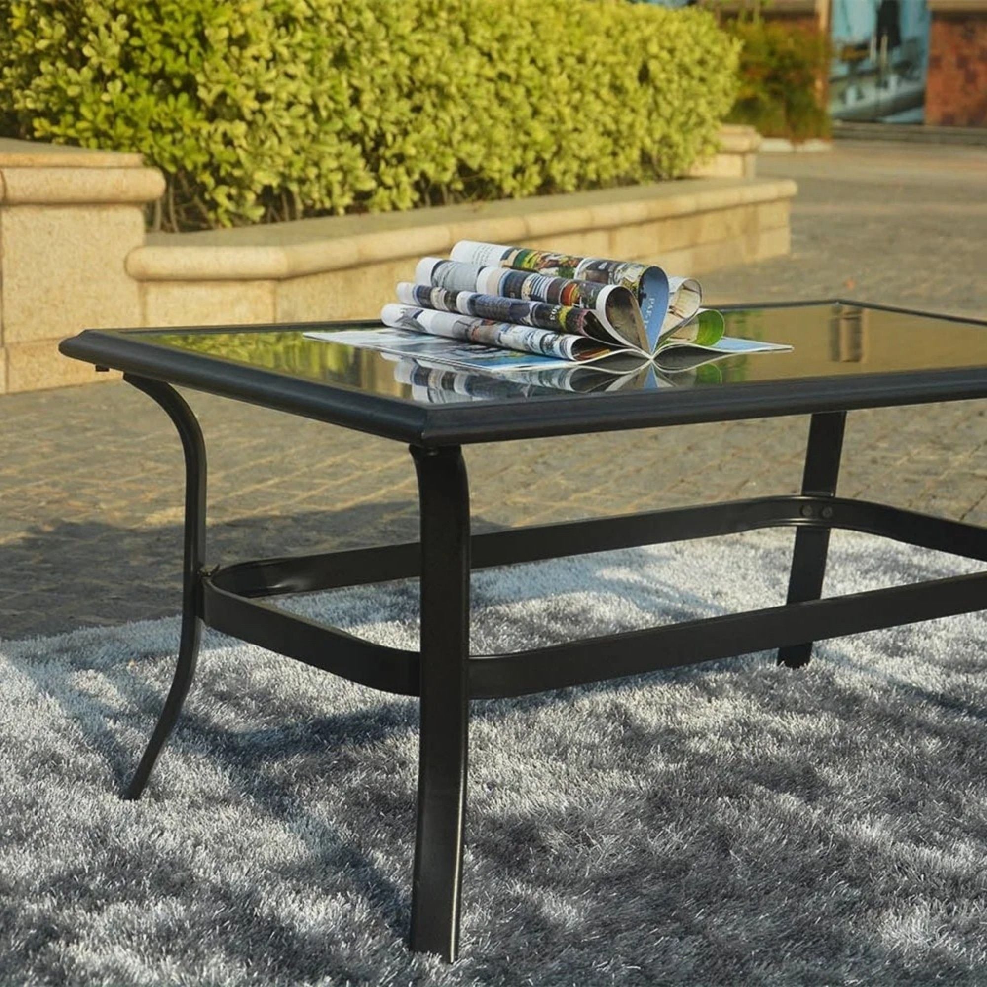 Patio Garden Wicker H18.91' Table with Tempered Glass Top