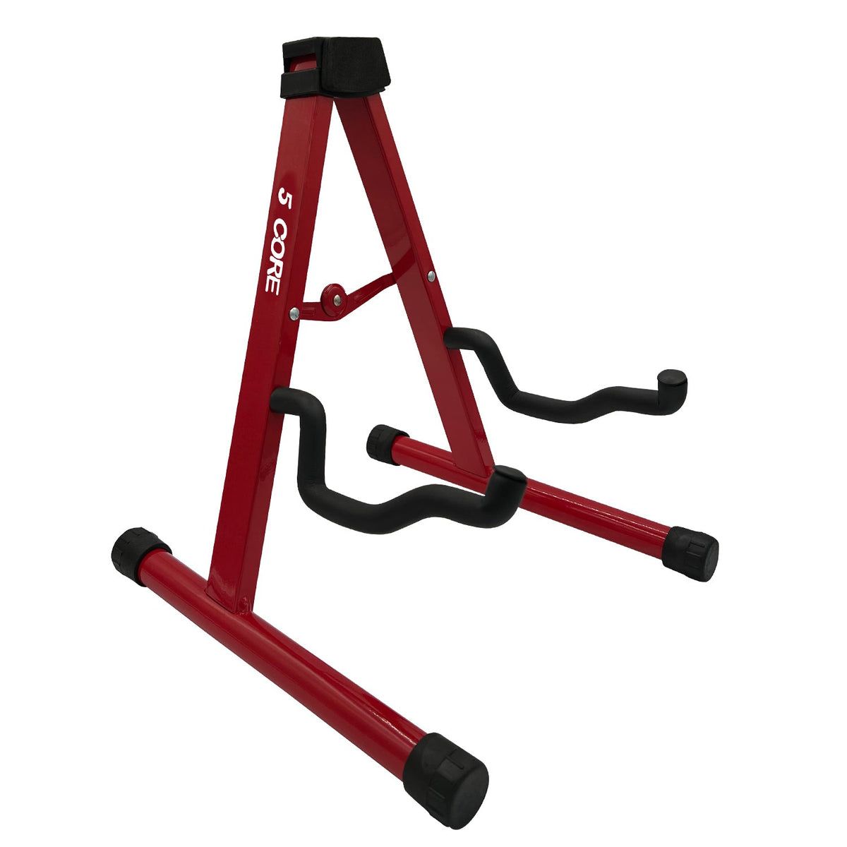 5 CORE Double Guitar Stand Floor Adjustable Heavy Duty A Frame Universal Folding Acoustic Electric Bass Mandolin Banjo Violin Holder Stands For On Stage Studio - GSS RED