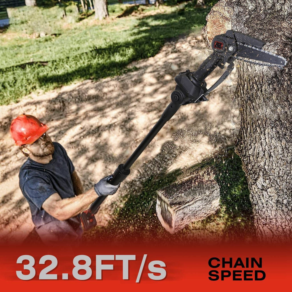 2-in-1 Cordless Pole Saw & Mini Chainsaw Electric Mini Chainsaw Length Adjustable Cordless Chain Saw with 2Pcs 1500mAh Batteries 4in/6in Chains for Tree Trimming
