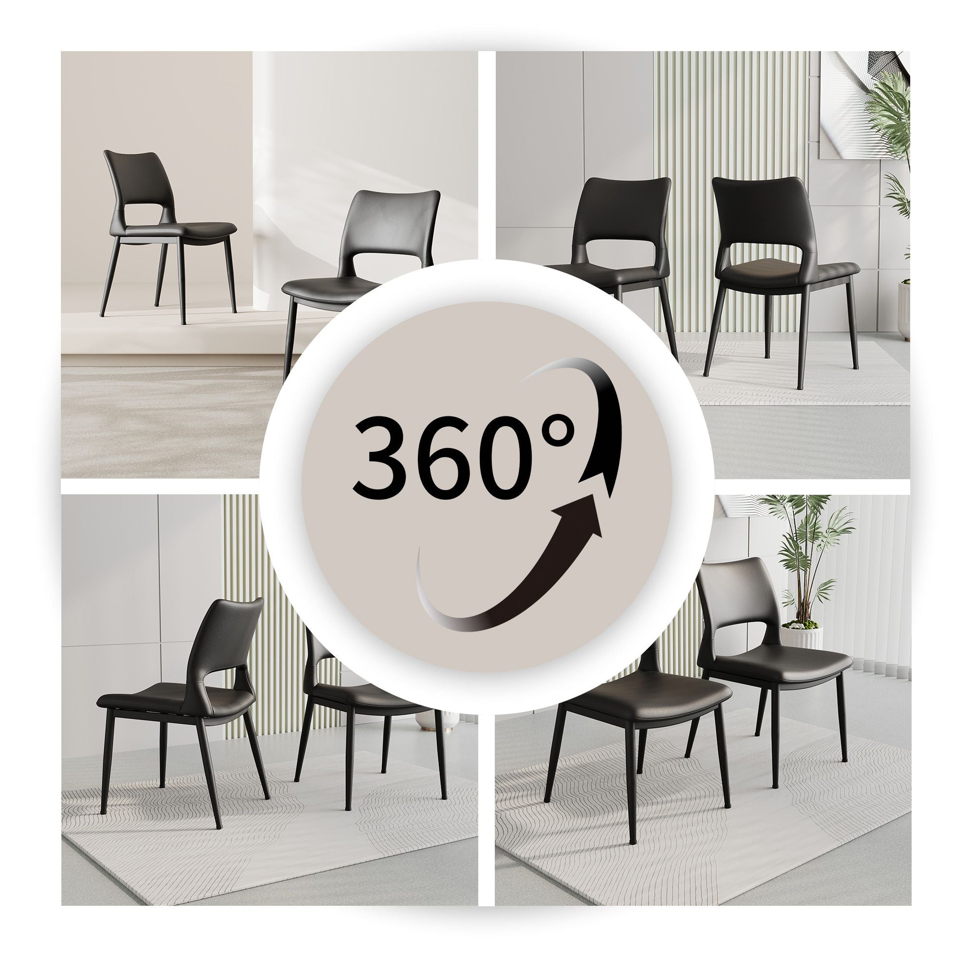 Modern minimalist black PU leather Dining Chairs Set of 2, comfortable backrest design, metal leg support, suitable for restaurants, kitchens, and offices.