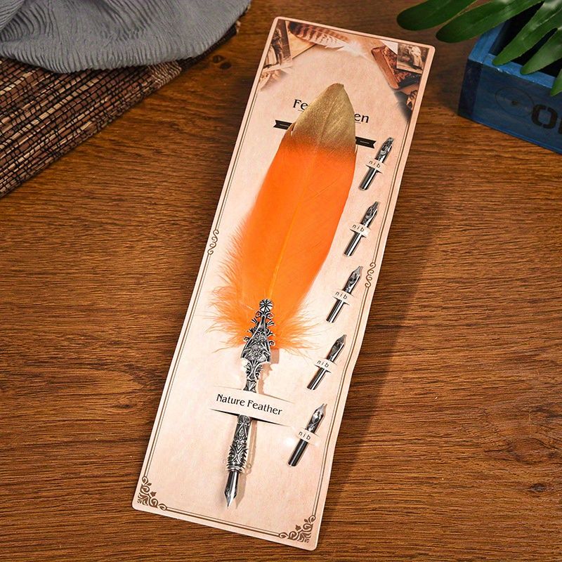 European And American Retro Feather Pen Dipping Pen Enterprise Business Gift Birthday Stainless Steel Signature Pen Teacher Gift Birthday Gift