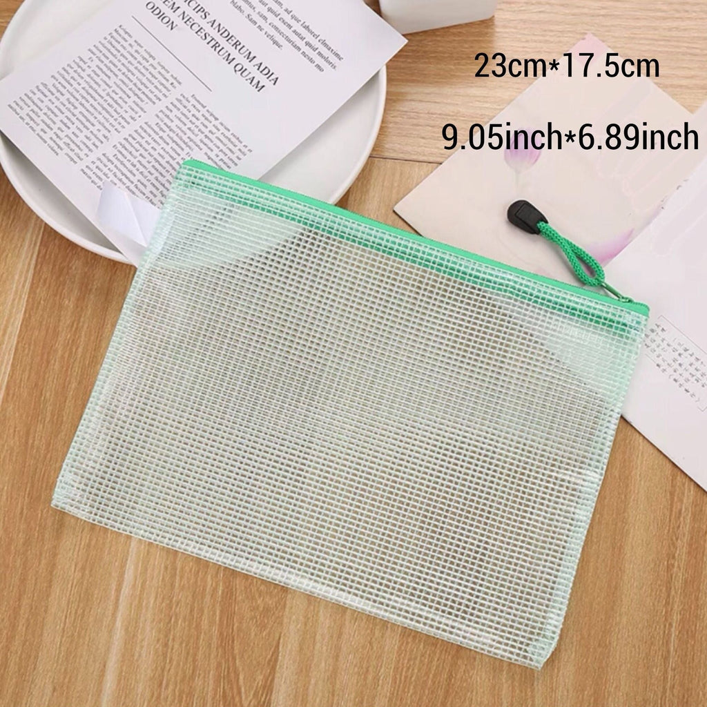 5pcs A5 Office Mesh Waterproof File Bag With Zipper Creative Students Stationery Pen Bag Office Transparent Information Bag Bill Storage Bag