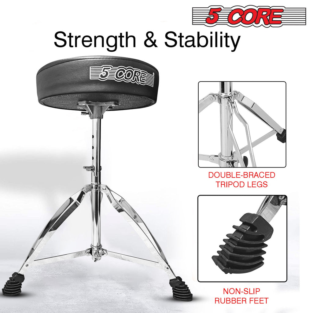 5 Core CHROME PRO Universal Drum Chair Round Padded Seat Throne Drum Stool Stand DS CH BLK