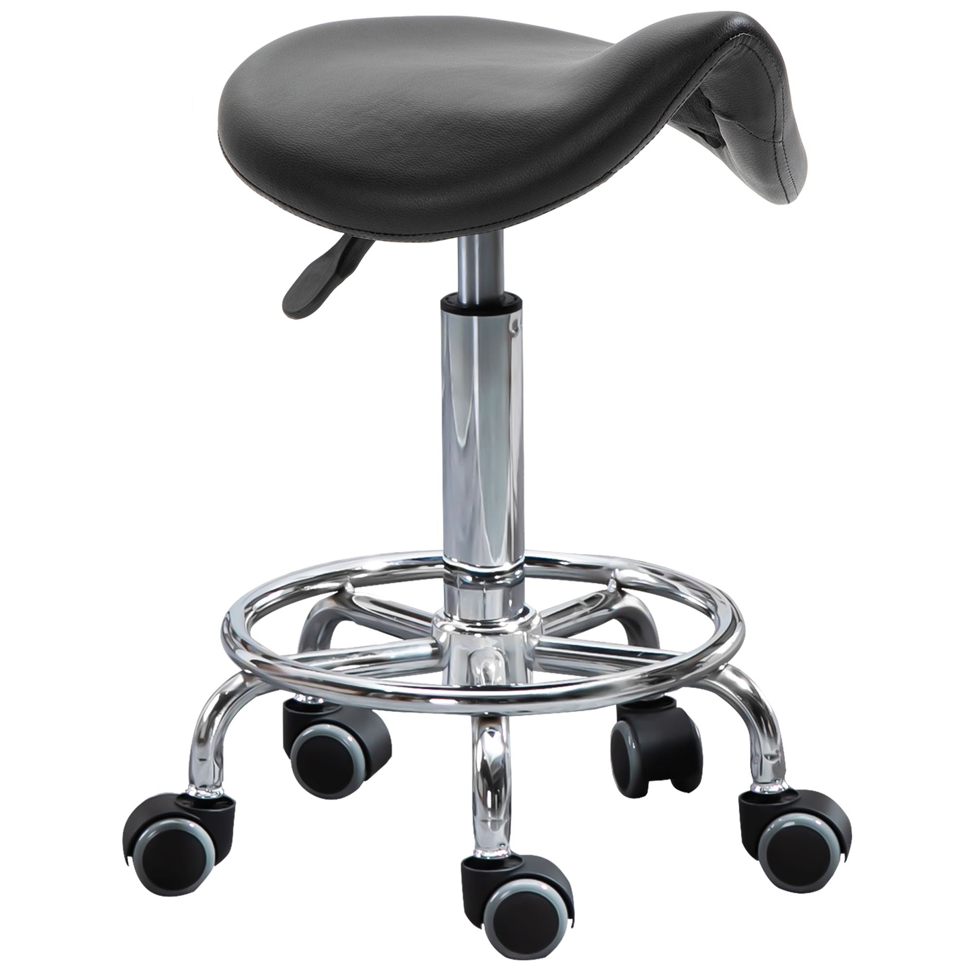 Saddle Stool PU Leather Adjustable Rolling Salon Chair Black for Massage Spa Clinic Beauty Tattoo