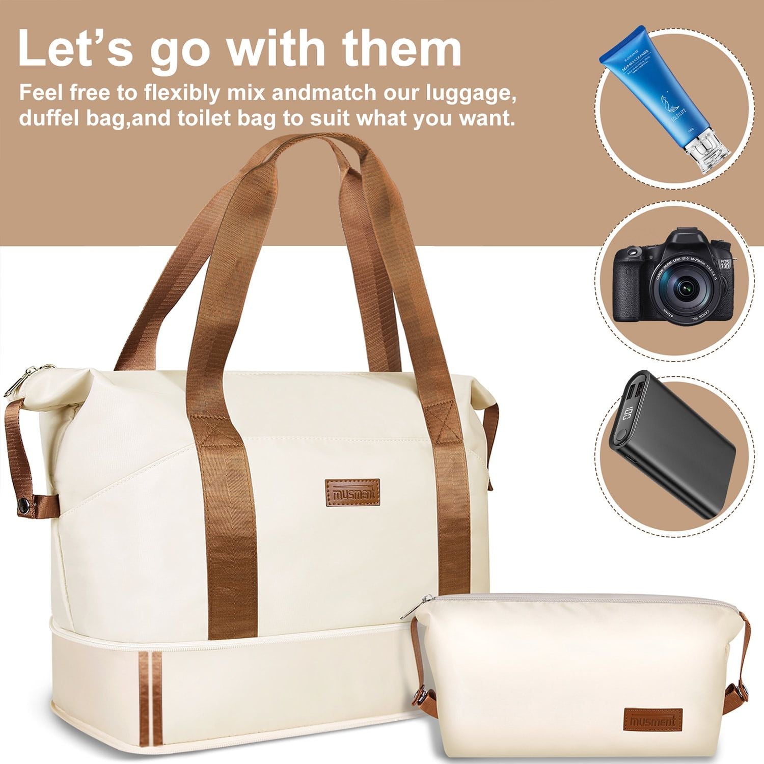 Expandable Suitcase Set Luggage Sets, 20 inch Carry On Luggage with TSA Lock and Double Spinner Wheels,(Ivory White,3 PCS set )