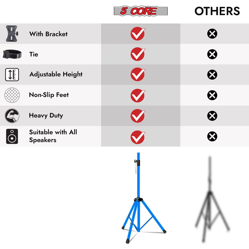 5 Core Speaker Stand Tripod Floor Tall Adjustable Up to 72 Inch DJ Studio Monitor Stands Pole Mount - SS ECO 1PK WOB
