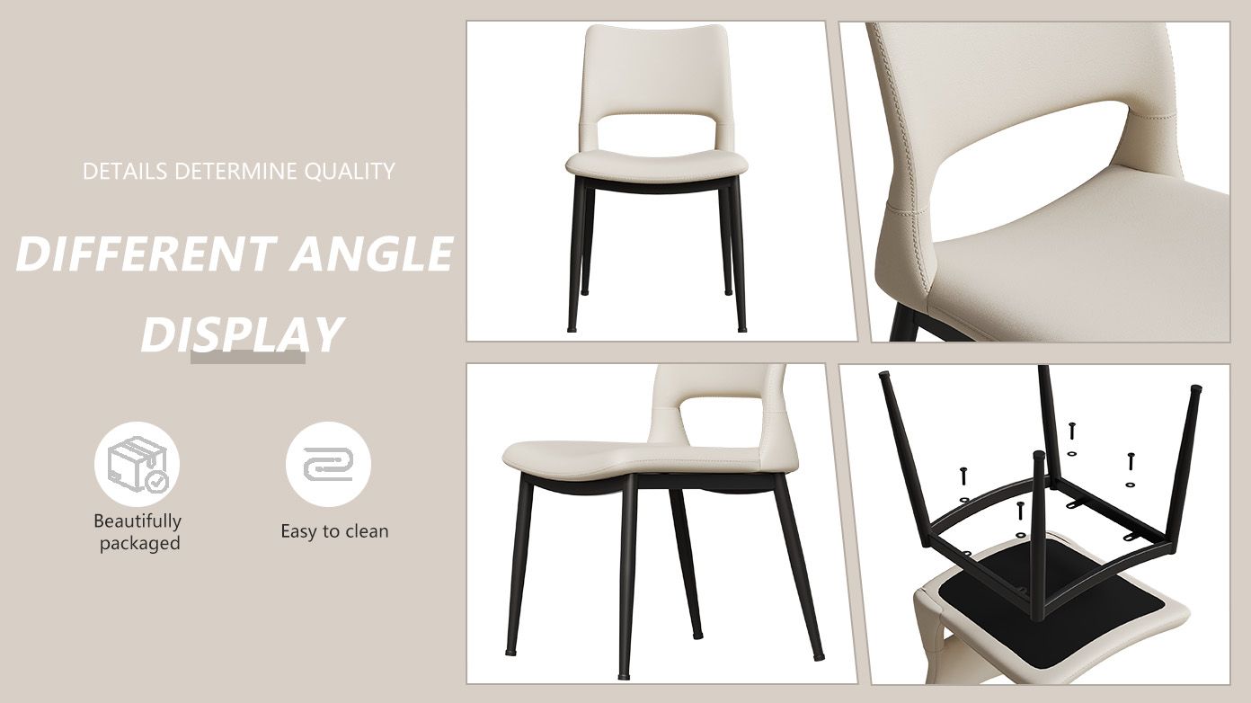Modern minimalist black PU leather Dining Chairs Set of 2, comfortable backrest design, metal leg support, suitable for restaurants, kitchens, and offices.