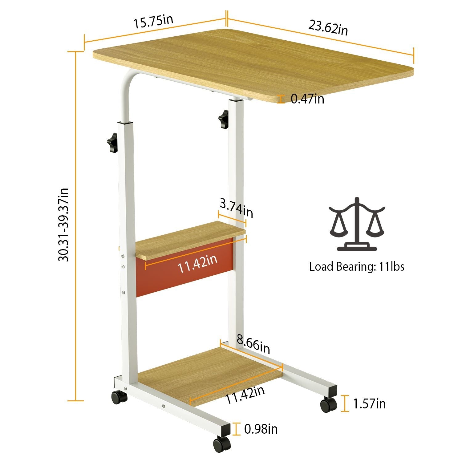 C Side Table 3-Tier Laptop Desk Small Slim Snack Side Table for Couch Bed Sofa for Small Spaces Living Room Bedroom
