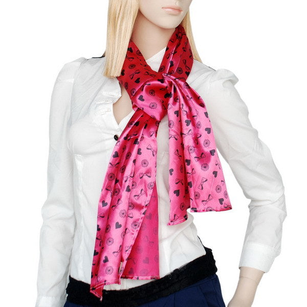 Blancho Deep Pink Lovely BOW & Heart & Blosom Design Romantic Comfy Silk Scarf/Wrap/Shawl(Small)
