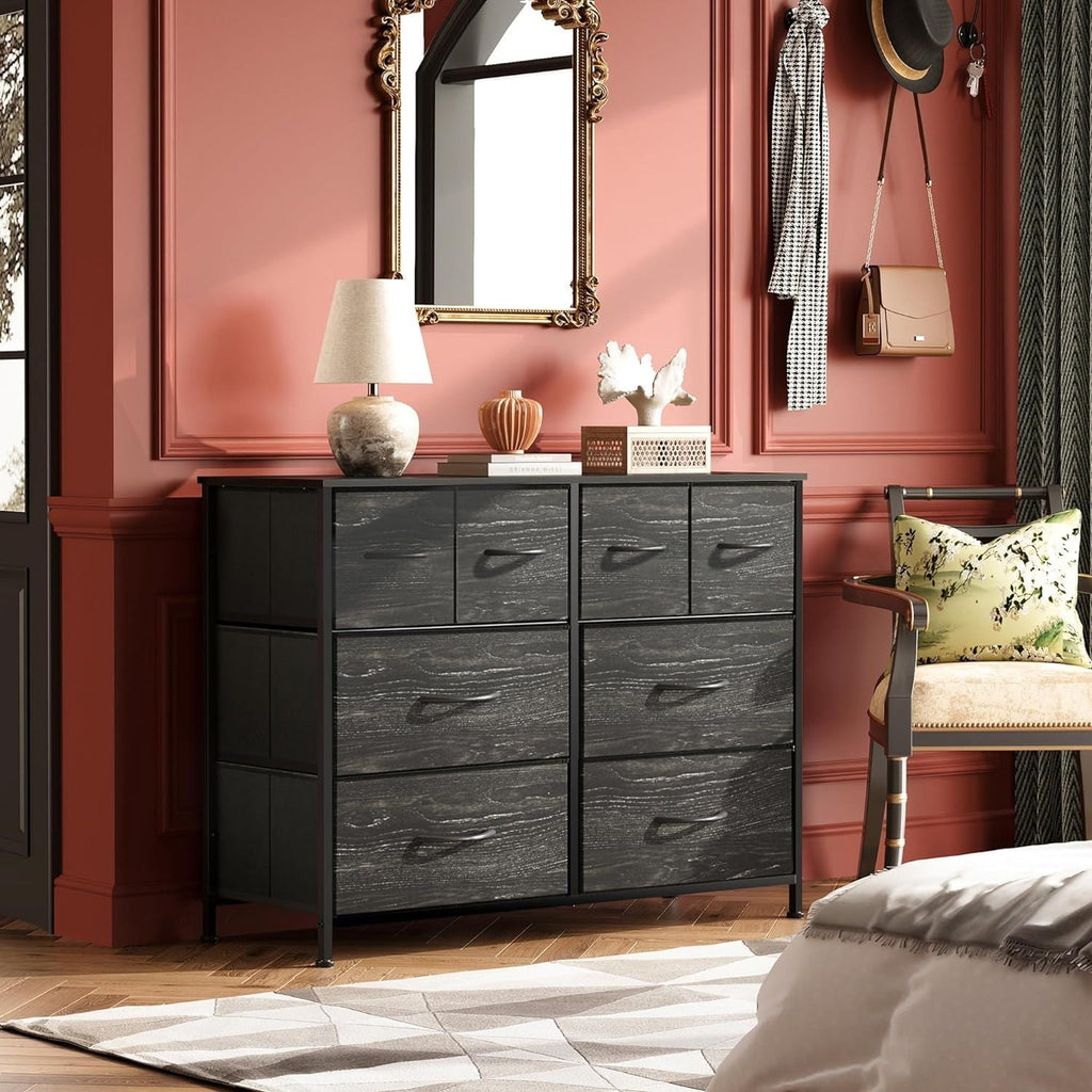 Dresser for Bedroom with 8 Drawers, Wide Fabric Dresser for Storage and Organization, Chest of Drawers, Dressers for Living Room, Closet, Hallway, Dark Grey