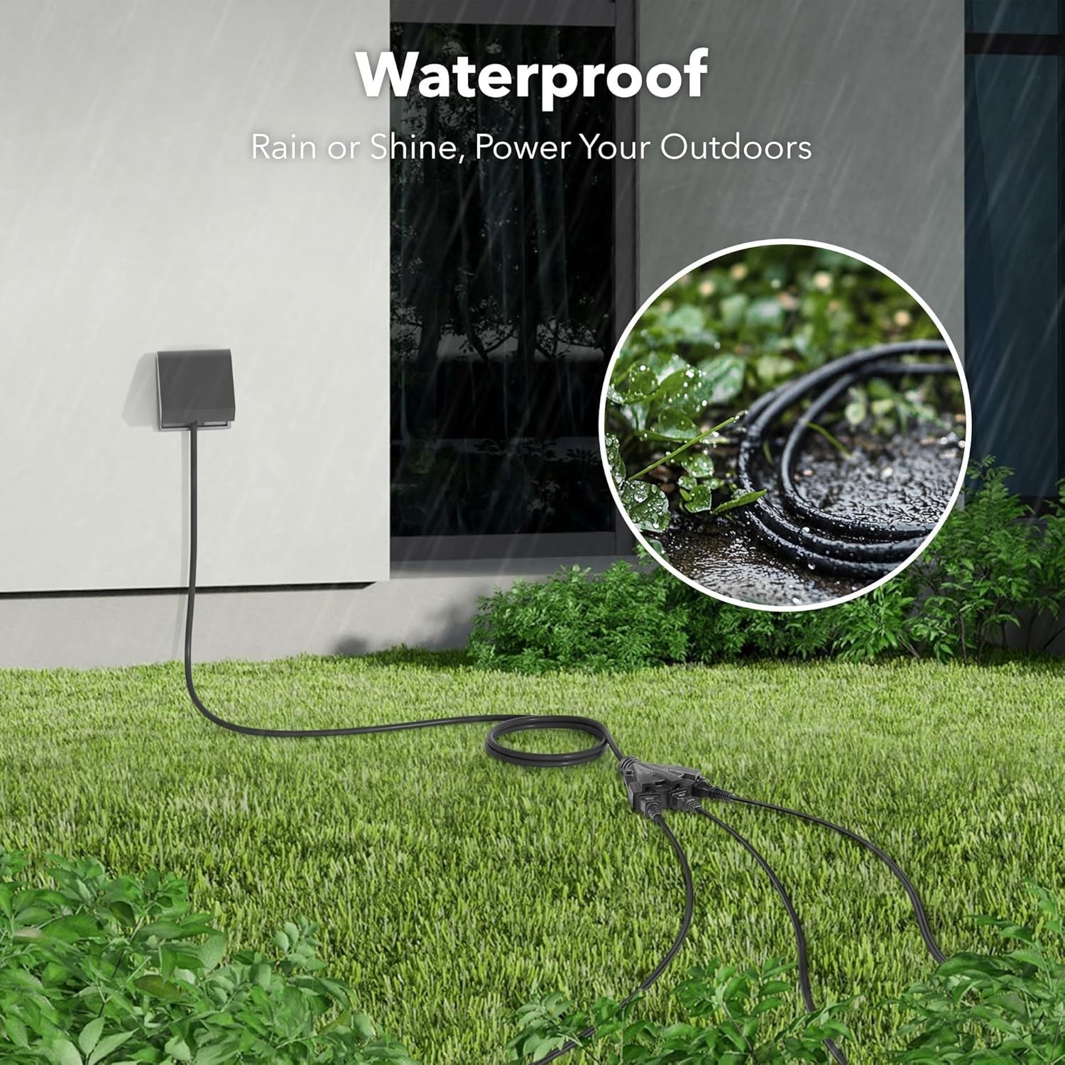 2 Pack Outdoor Extension Cord Set is Ideal for Holiday Yard Decorations and Garden Equipment. with Three outlets You can Plug in Loads up to a Total of 13amps/1625watts. (Black, 10ft)