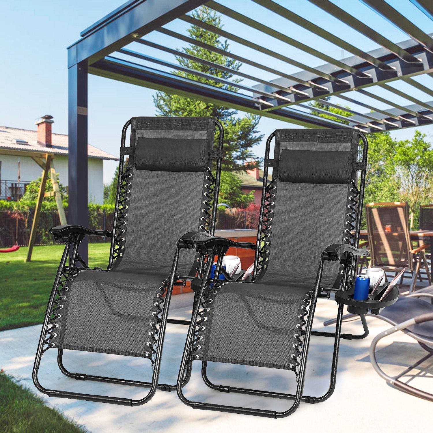 2Packs Zero Gravity Lounge Chair with Dual Side Tray 330lbs Load Foldable Recliner Chair