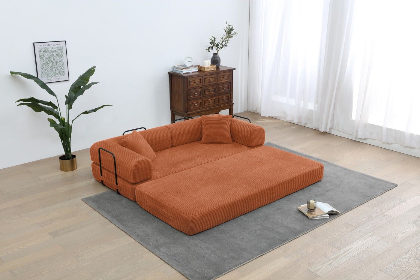 Foldable Sofa Bed, 77.9'' Folding Floor Couch, Compressed Convertable Sleeper Sofa, Memory Foam Couch with Pillow Back Support Armrest, 4-in-1 Futon Sofa Bed for Living Room, Army green