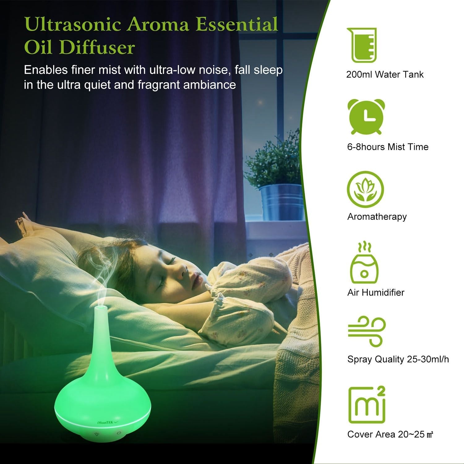 Ultrasonic Cool Mist Humidifier 200ml Aroma Essential Oil Diffuser with Colorful Lights Waterless Auto Off for Office Home Yoga Spa
