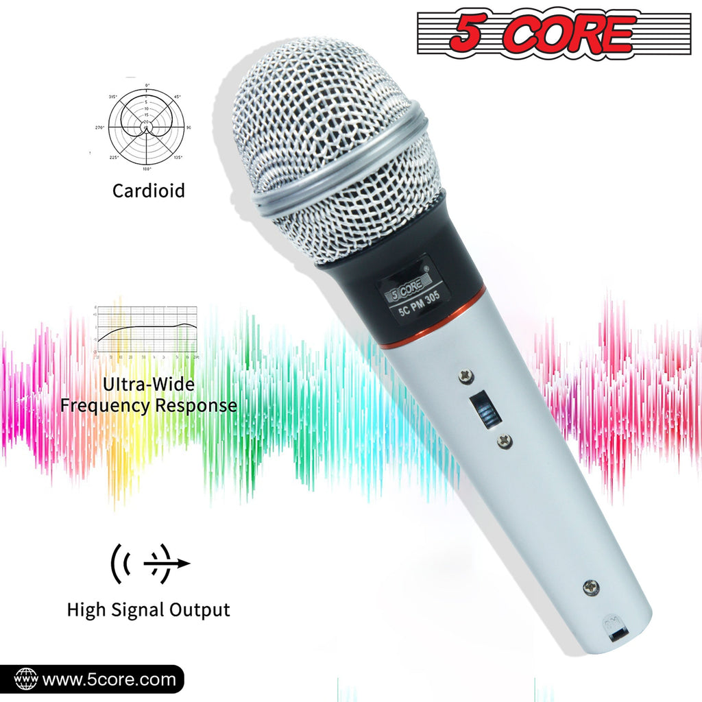 5 Core Microphone Wired Dynamic Vocal Handheld Mic Cardioid Karaoke Unidirectional Microfono w On and Off Switch Includes XLR Audio Cable for Singing, Public Speaking & Parties PM 305