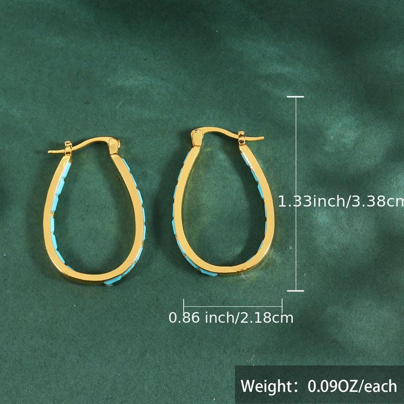 U Shape Hoop Earrings Inlaid Square Shape Synthetic Gems Fashion Piercing Earrings Jewelry 1 Pair