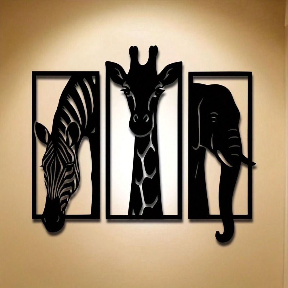 CIFbuy Metal Baked Paint African Animal 3-Piece Wall Art Set Zebra Giraffe Elephant Home Decor (TikTok, temu pickup)