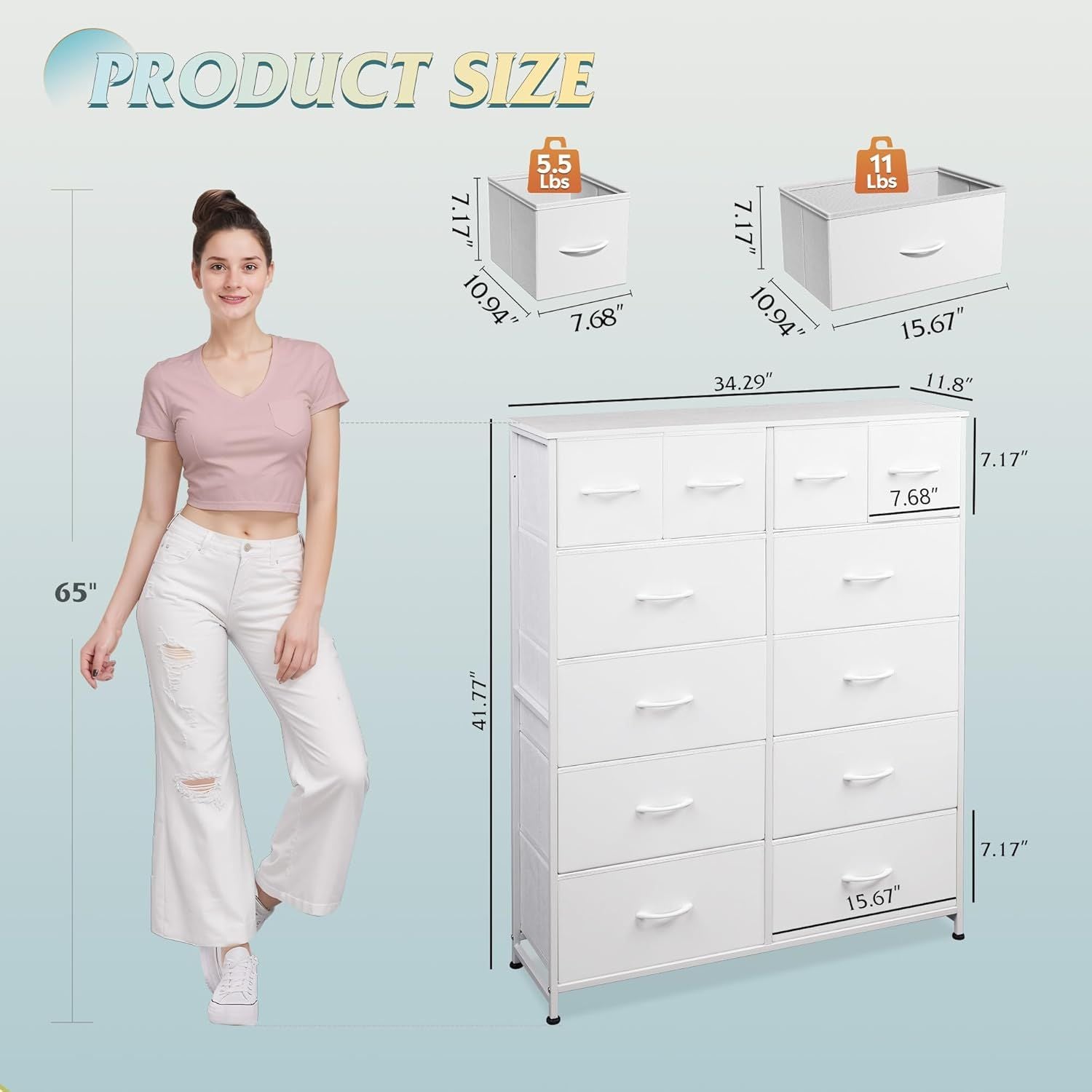 Tall Dresser for Bedroom with 12 Drawers, Dressers & Chests of Drawers, Fabric Dresser for Closet, Living Room, Storage Dressers with Storage Drawers, Steel Frame, Wood Top