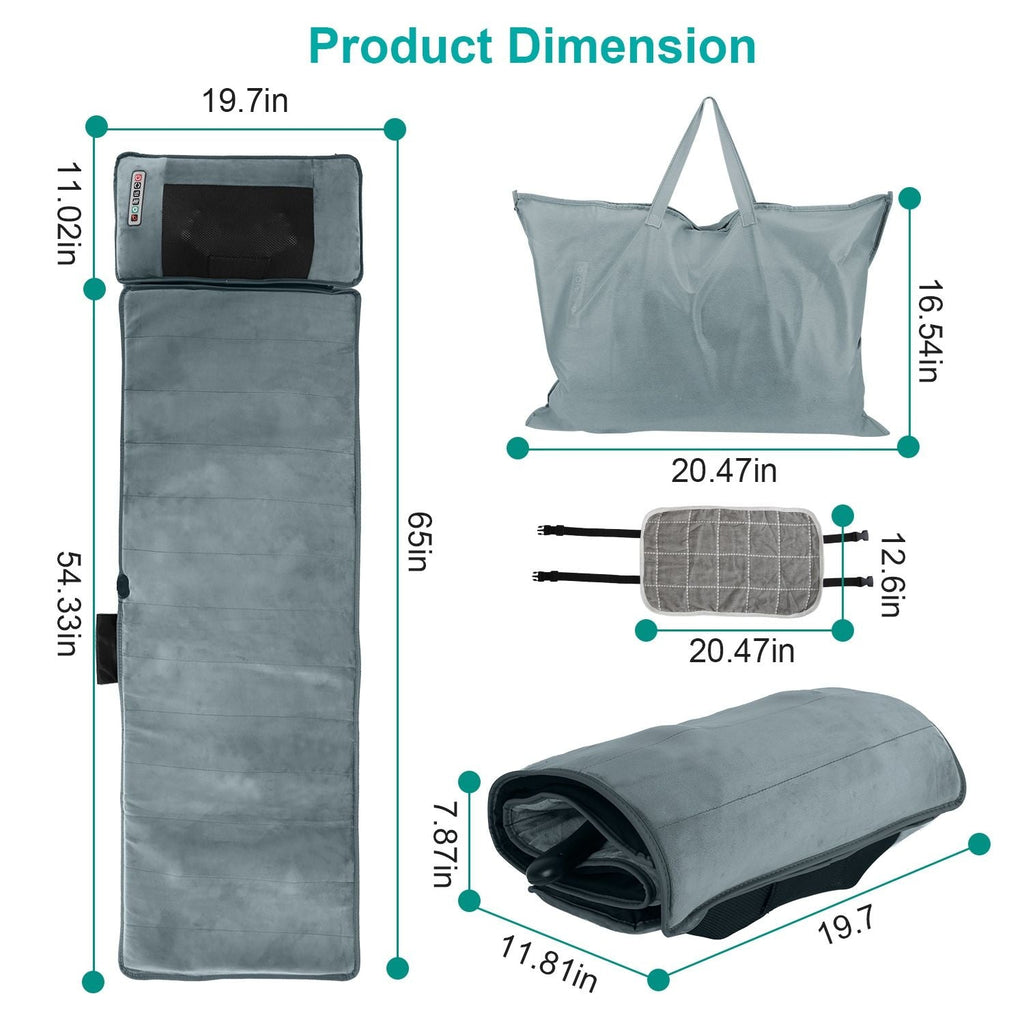 Full Body Electric Massage Mat with Heat Vibration Massage Pad Cushion Back Massage Mattress Chair Pad with Neck Massage Pillow with 10 Vibration Moto