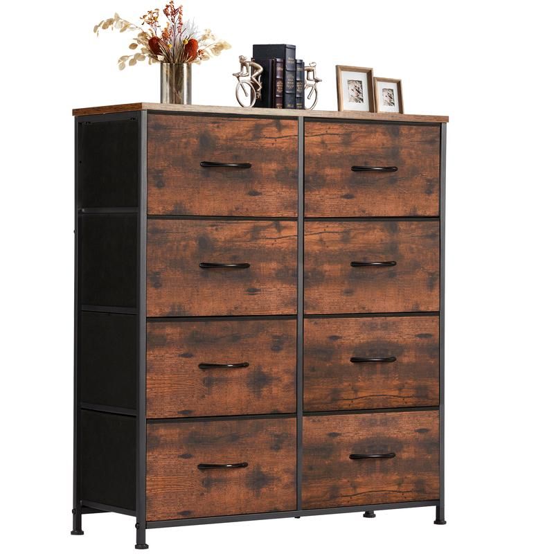 Dresser for Bedroom with 8 Drawers Tall Dresser & Chest of Drawers Fabric Dresser with Wood Top and Sturdy Steel Frame