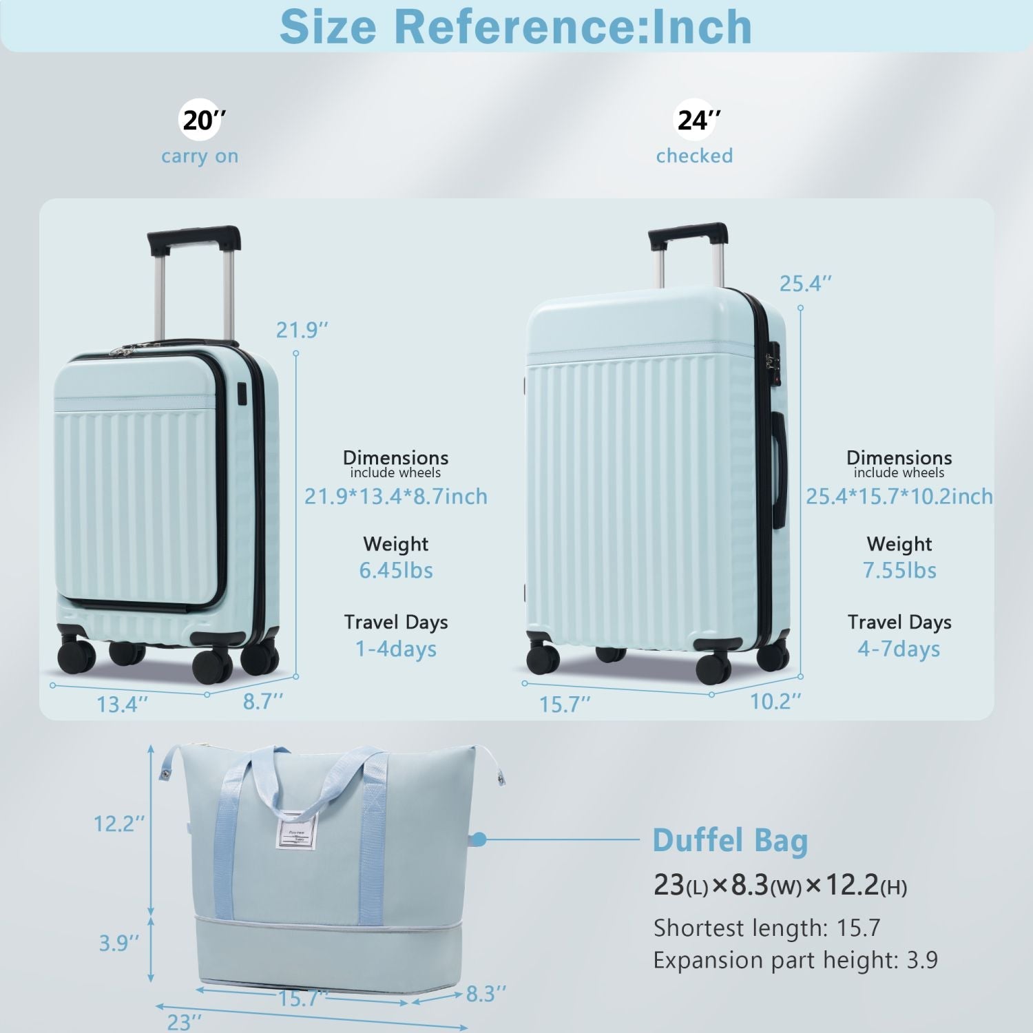 Front Opening Luggage Set 3 Piece, Hardside Carry on Suitcase with USB Port, Expandable Luggage with Handle Bag Spinner Wheels TSA Lock
