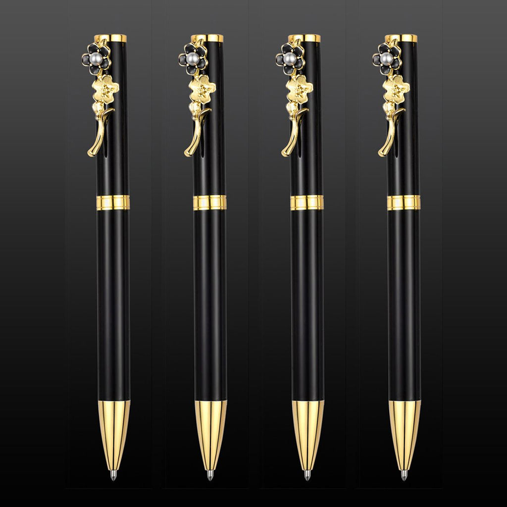 4pcs Ballpoint Pens,Fine Point Smooth Writing Pens,Metal Twist Pretty Pens For Journaling, 1.0 Mm Medium Point Black Ink Cute Pens,Office Supplies Fancy Pen Sets For Women&Men Gift
