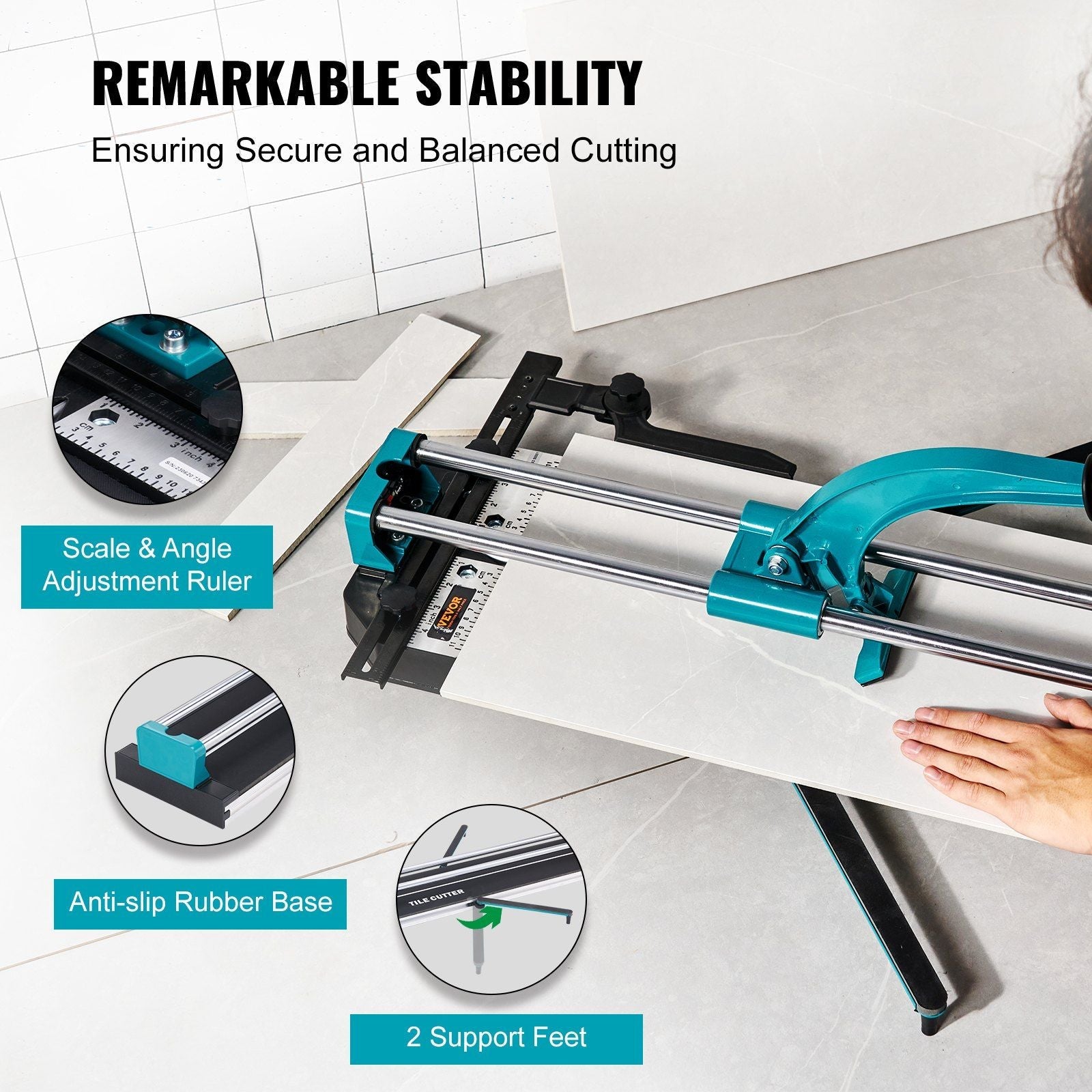 VEVOR Manual Tile Cutter, 48 inch, Porcelain Ceramic Tile Cutter with Tungsten Carbide Cutting Wheel, Infrared Positioning, Anti-Skid Feet, Double Rails for professional installers or beginners