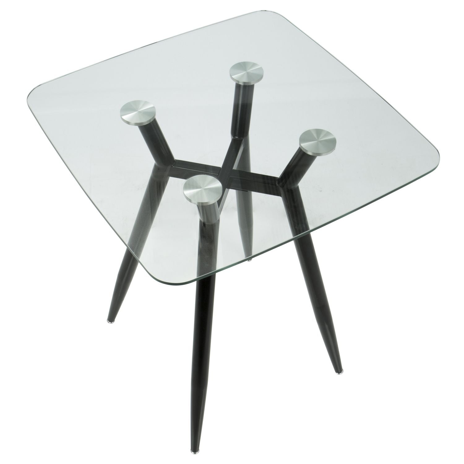 Clara Mid-Century Modern Square Counter Table with Black Metal Legs and Clear Glass Top by
