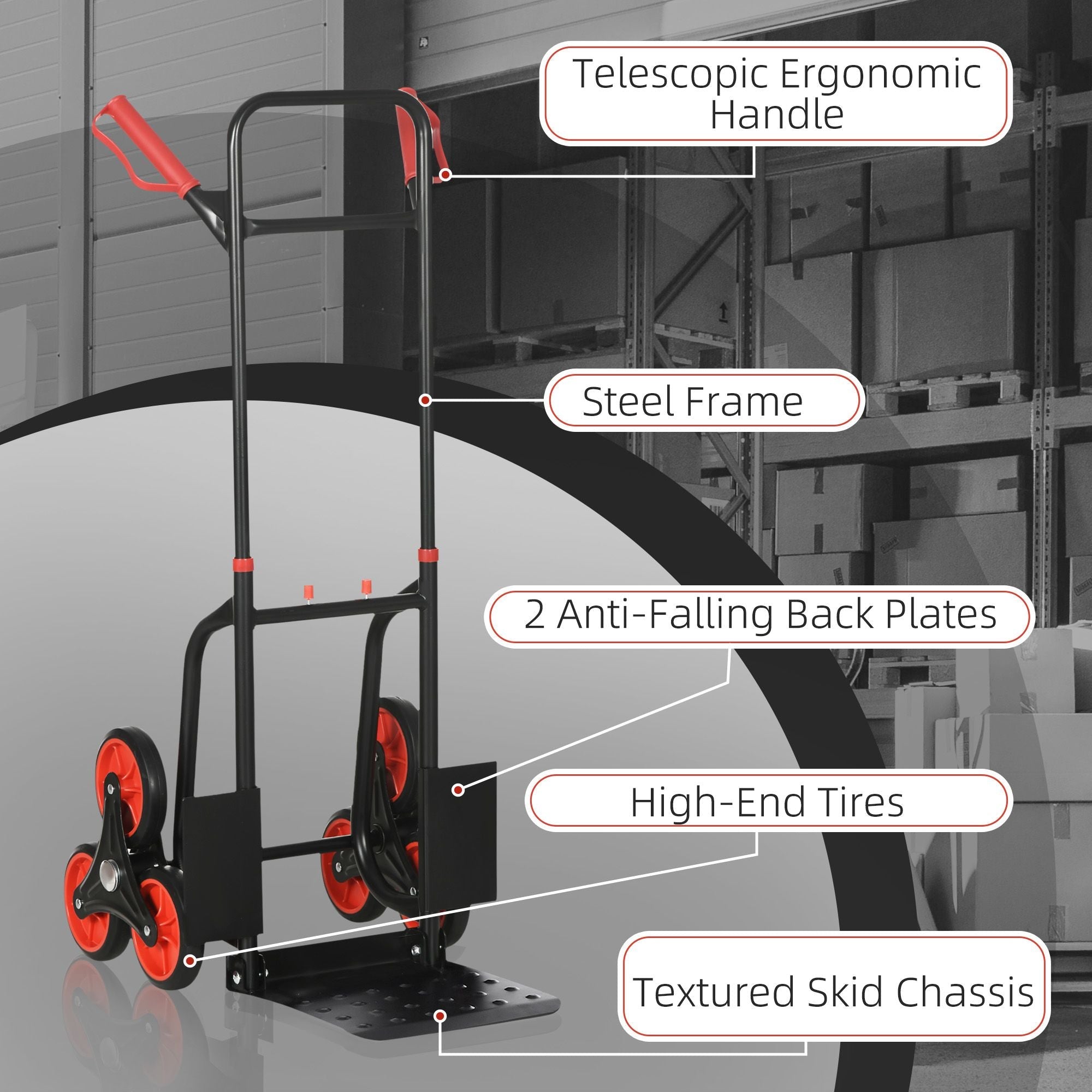 Stair Conqueror: 6-Wheel Foldable Steel Hand Truck, 330lbs Load Capacity for Effortless Climbing