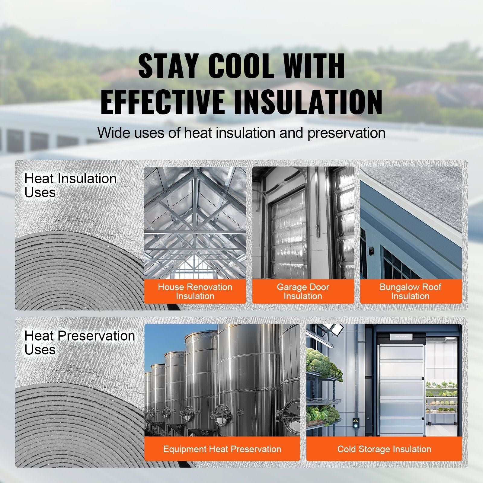 VEVOR Double Reflective Insulation Roll, Foam Core Radiant Barrier, 5.5mm 48 in x 50 ft, Double-Sided Aluminum Foil EPE Foam Heat Reflective Shield, Thermal Insulation Roll for Window RV Roof