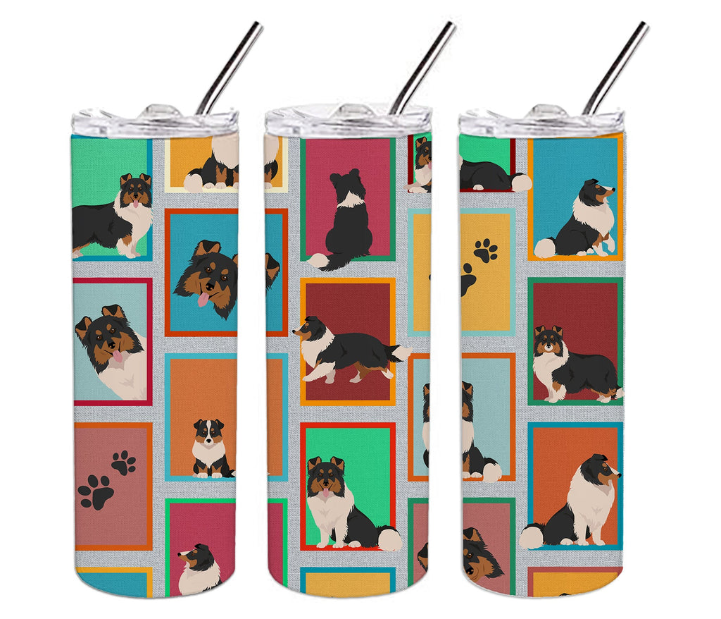 Lots of Tricolor Sheltie Stainless Steel Skinny Tumbler Vacuum Double Walled Reusable Insulated Tumbler Travel Cup for Coffee Cocktails Gift with Lid, 20 oz