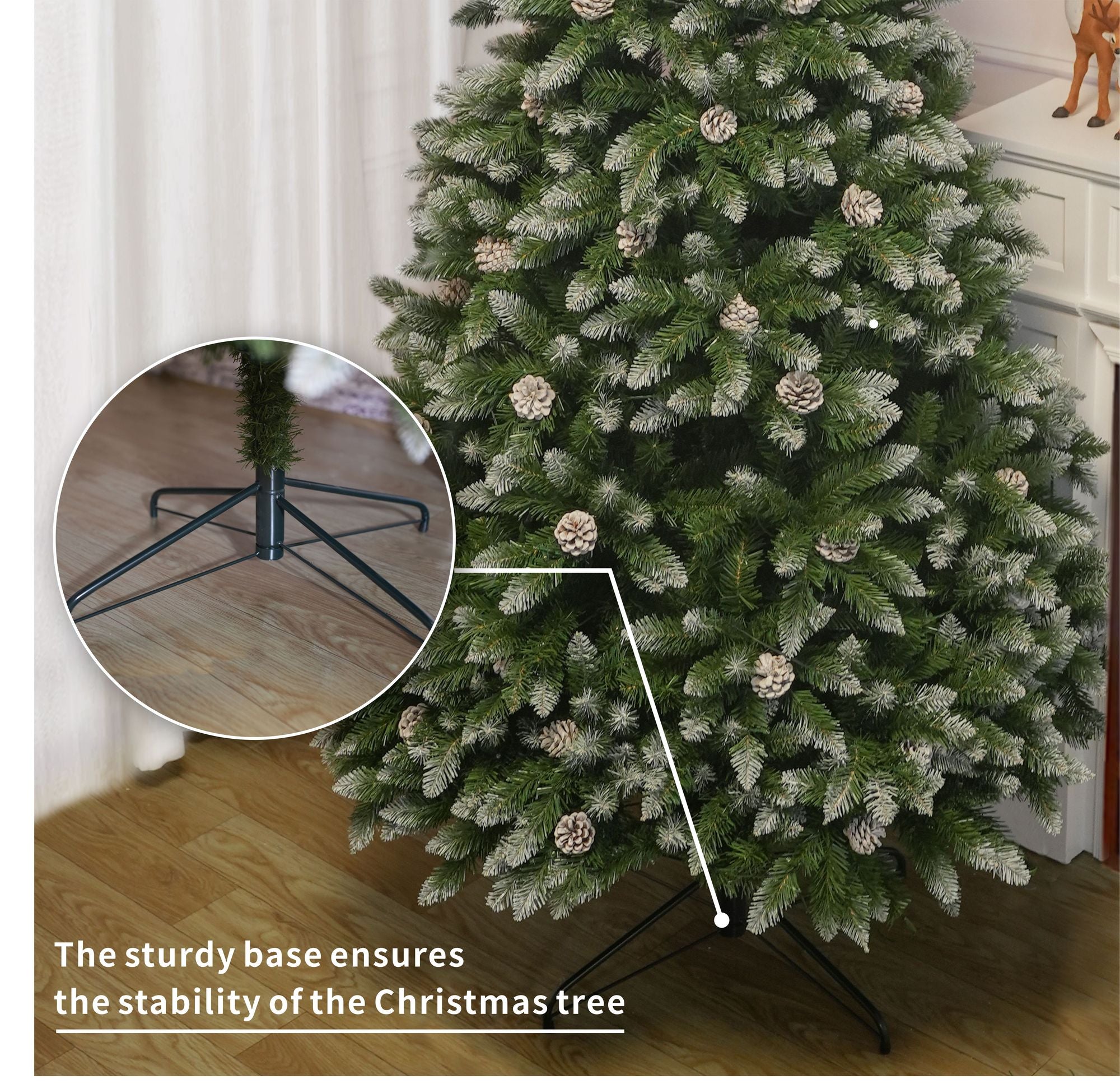 7FT PVC Christmas Tree, 1435 Snow-Covered Branches Tips with Pinecones, Environmentally Friendly Artificial