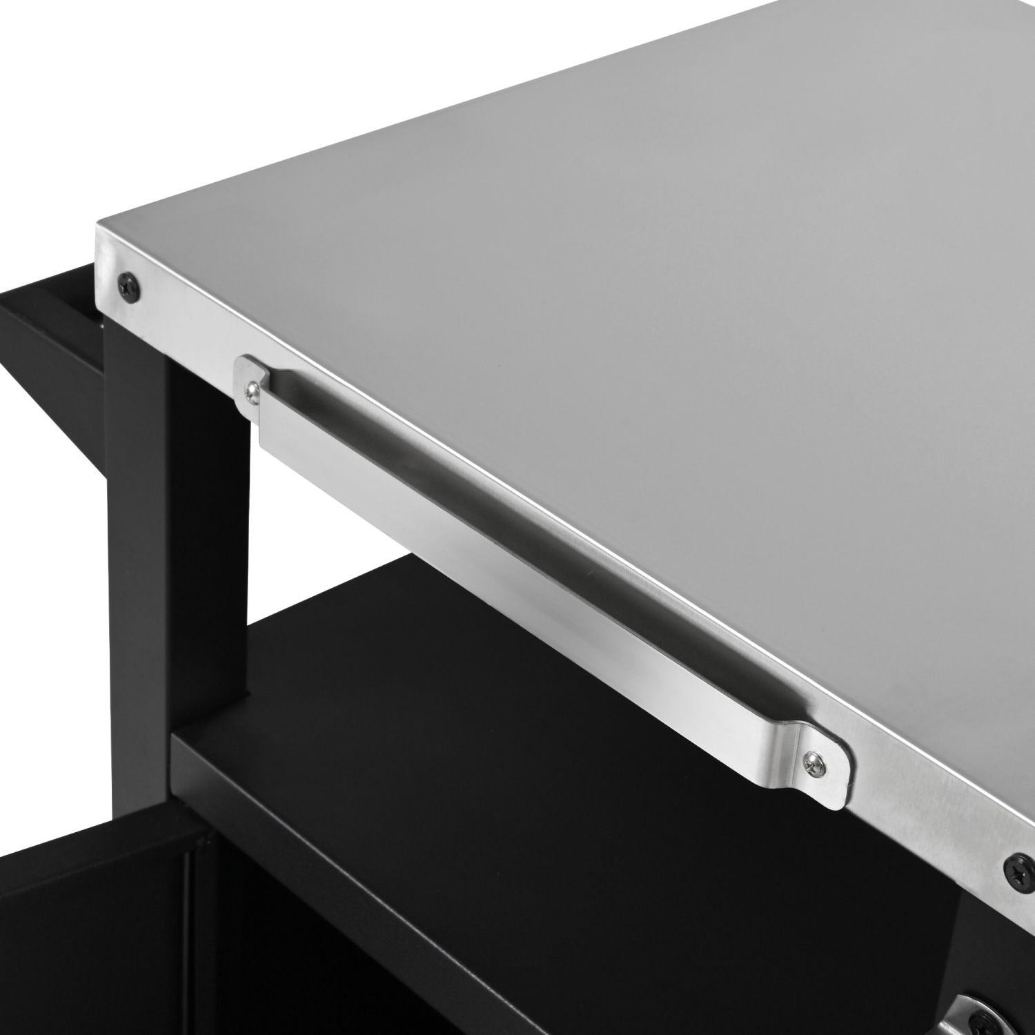 K&K 33.9" Outdoor Grill Cart with Drop Leaf, Outdoor Metal Bar Cart Pizza Oven Table with Wheels, Stainless Steel Top, Outdoor Kitchen Island with Storage Cabinet & Spice & Paper Rack for BBQ, Waterpr